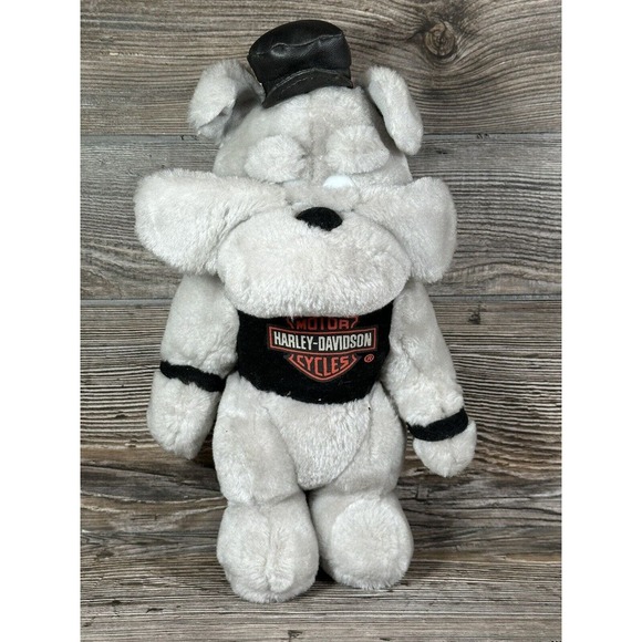 Plush Harley Davidson Bulldog Stuffed Animal‎ Gray Biker VTG 1993 PLAY BY PLAY - Picture 1 of 4